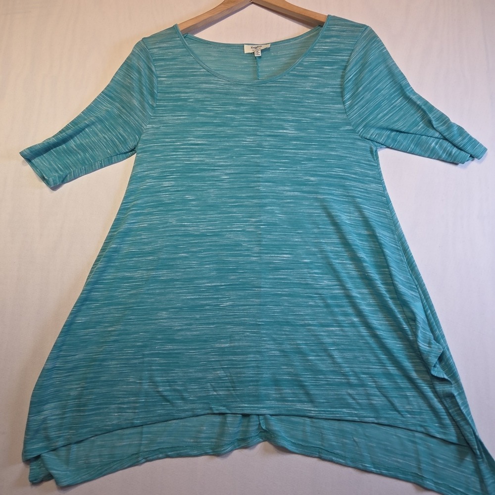 Hayden Los Angeles Tunic Top Womens M Aqua Space Dye Sharkbite Hem 3/4 Sleeve